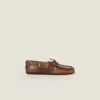 Miu Miu Leather Lace Up Loafers In Brown