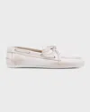 Miu Miu Leather Lace-up Moccasins In Bianco