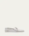 Miu Miu Leather Lace-up Moccasins In White