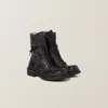 Miu Miu Leather Laced Booties In Black