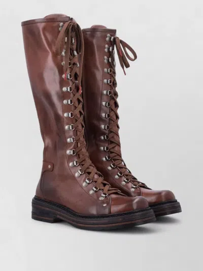 Miu Miu Antiqued Leather Hiking-style Boots With Metal Hooks And Side Zip In Animal Print