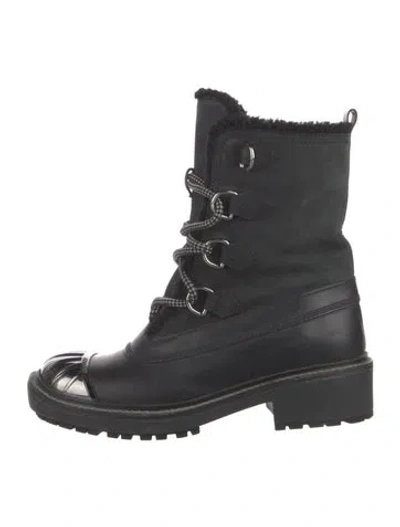 Pre-owned Miu Miu Leather Lace-up Boots In Black
