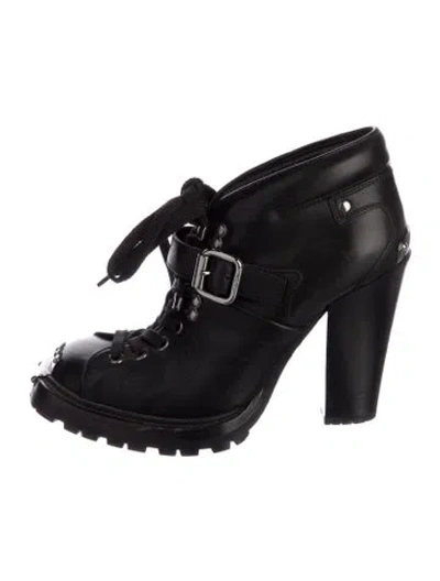 Pre-owned Miu Miu Leather Lace-up Boots In Black
