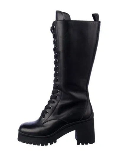 Pre-owned Miu Miu Leather Lace-up Boots In Black
