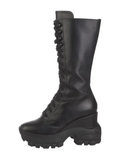 Pre-owned Miu Miu Leather Lace-up Boots In Black