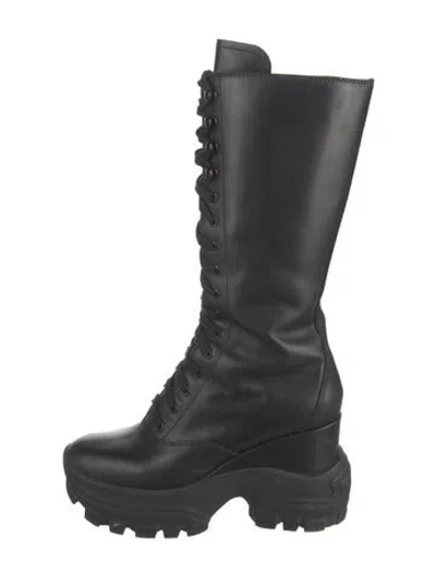 Pre-owned Miu Miu Leather Lace-up Boots In Black
