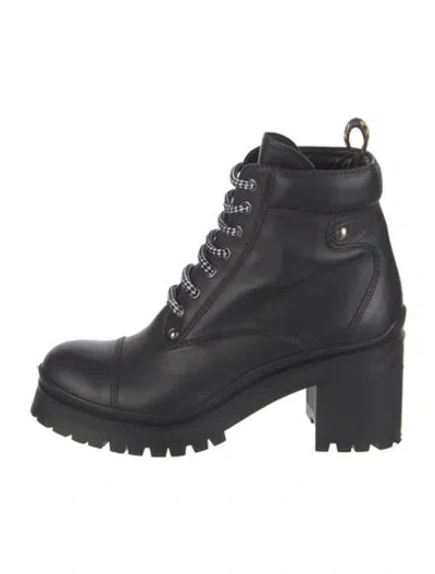 Pre-owned Miu Miu Leather Lace-up Boots In Black