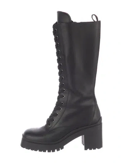 Pre-owned Miu Miu Leather Lace-up Boots In Black
