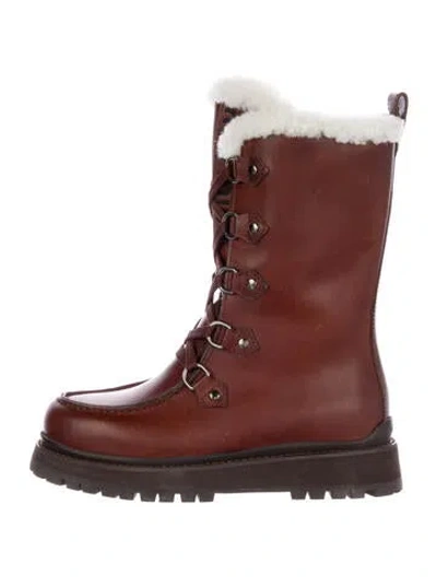 Pre-owned Miu Miu Leather Lace-up Boots In Brown