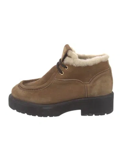 Pre-owned Miu Miu Leather Lace-up Boots In Brown