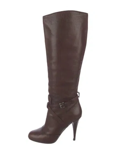 Pre-owned Miu Miu Leather Lace-up Boots In Brown