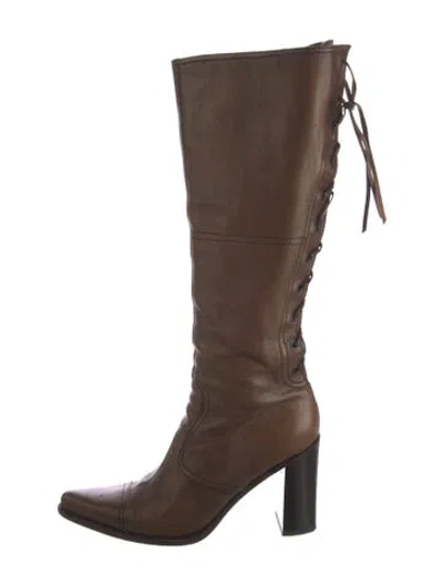 Pre-owned Miu Miu Leather Lace-up Boots In Brown
