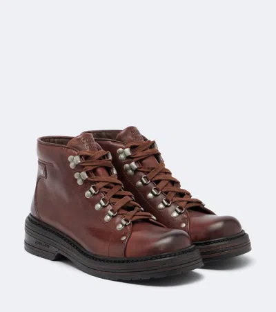 Miu Miu Leather Lace-up Boots In Brown
