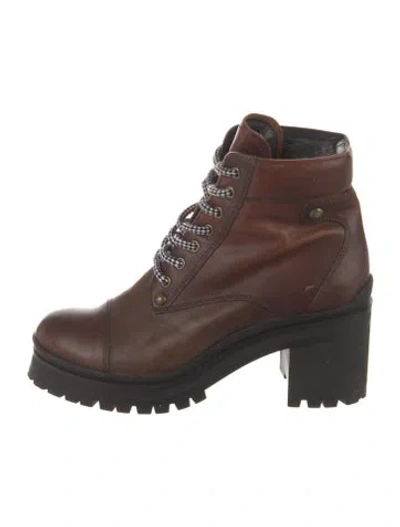 Pre-owned Miu Miu Leather Lace-up Boots In Brown