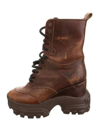 Pre-owned Miu Miu Leather Lace-up Boots In Brown