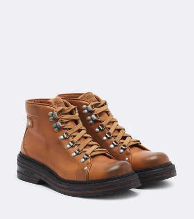 Miu Miu Leather Lace-up Boots In Brown