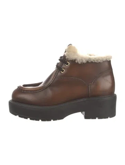 Pre-owned Miu Miu Leather Lace-up Boots In Brown