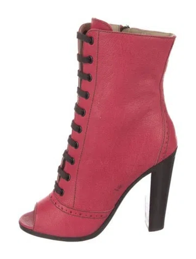 Pre-owned Miu Miu Leather Lace-up Boots In Red