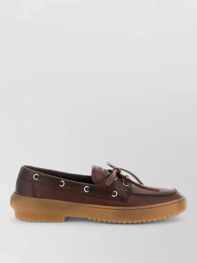 Miu Miu Leather Lace-up Loafers In Brown