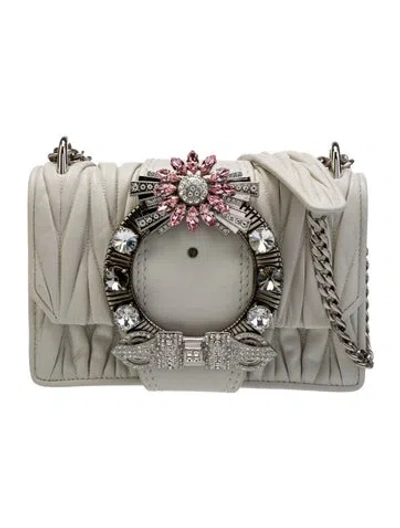 Pre-owned Miu Miu Leather Lady Jeweled In White
