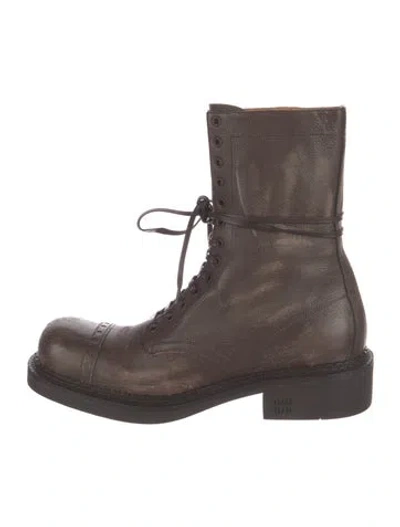 Pre-owned Miu Miu Leather Lasercut Accents Combat Boots In Brown