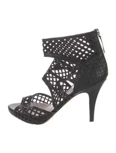 Pre-owned Miu Miu Leather Lasercut Accents Sandals In Black