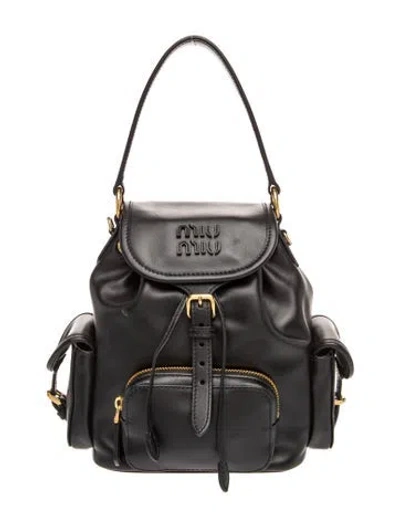 Pre-owned Miu Miu Leather Leather Backpack Medium In Black