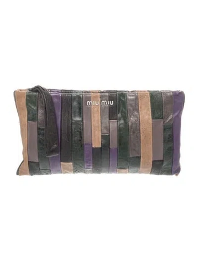 Pre-owned Miu Miu Leather Leather Clutch In Neutrals