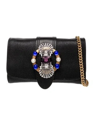 Pre-owned Miu Miu Leather Leather Clutch On Chain In Black