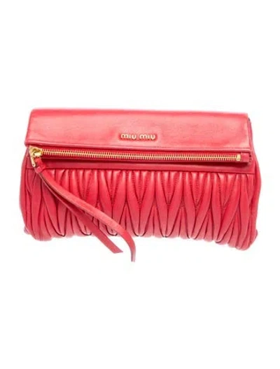Pre-owned Miu Miu Leather Leather Clutch In Red