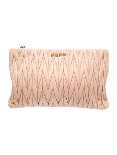 Pre-owned Miu Miu Leather Leather Matelassé Clutch In Neutral