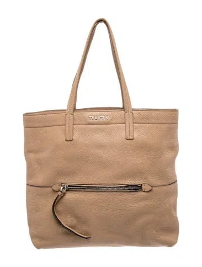 Pre-owned Miu Miu Leather Leather Tote In Brown