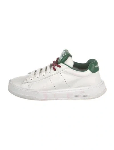 Pre-owned Miu Miu Leather Leather Trim Embellishment Sneakers In White