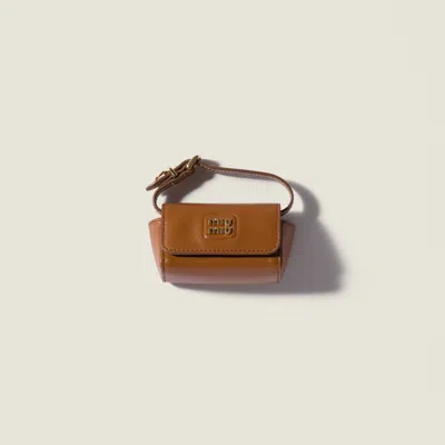 Miu Miu Leather Lipstick Case In Brown