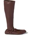 Miu Miu Ruches Nappa Leather Boots In Brown