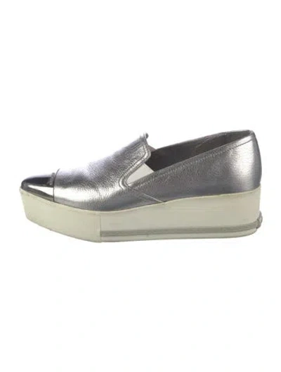 Pre-owned Miu Miu Leather Loafer Sneakers In Metallic/silver