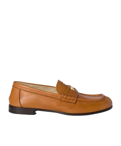 Miu Miu Leather Loafers In Brown