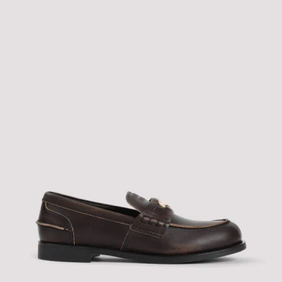Miu Miu Leather Loafers With 2.5cm Heel Height In Brown