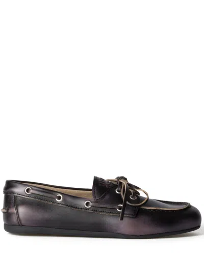 Miu Miu Unlined Bleached Leather Loafers In Black