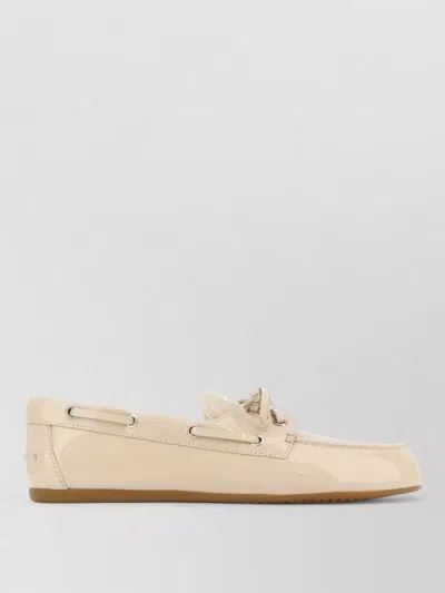 Miu Miu Leather Loafers Bow Detail Patent Finish Rubber Sole In Neutral