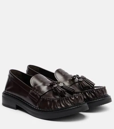 Miu Miu Leather Loafers In Brown