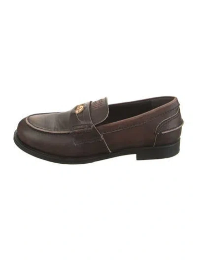 Pre-owned Miu Miu Leather Loafers In Brown