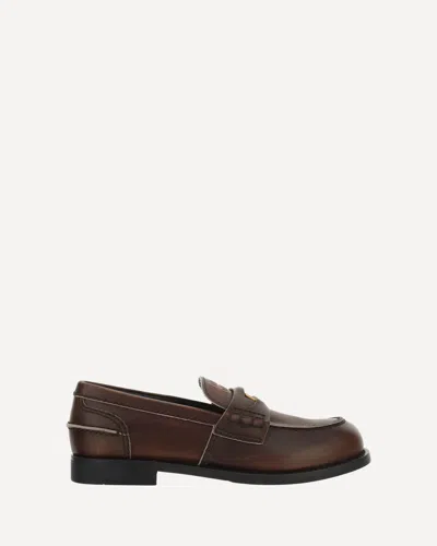 Miu Miu Leather Loafers In Brown