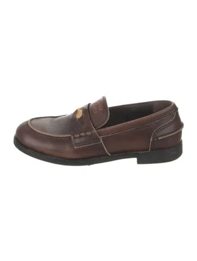 Pre-owned Miu Miu Leather Loafers In Brown