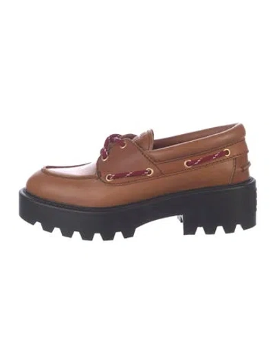 Pre-owned Miu Miu Leather Loafers In Brown