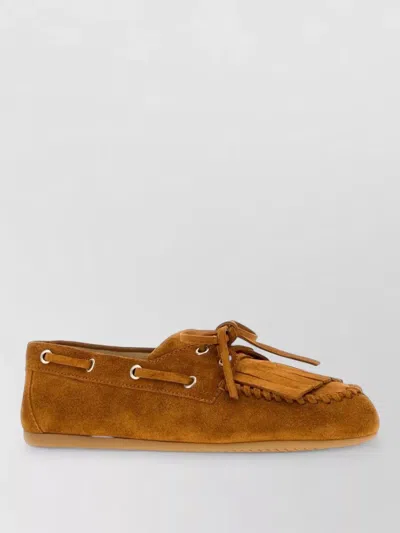 Miu Miu Leather Loafers In Brown