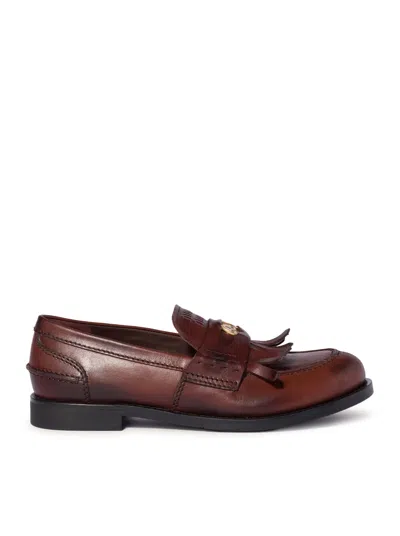 Miu Miu Leather Loafers In Brown