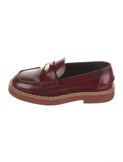 Pre-owned Miu Miu Leather Loafers In Burgundy