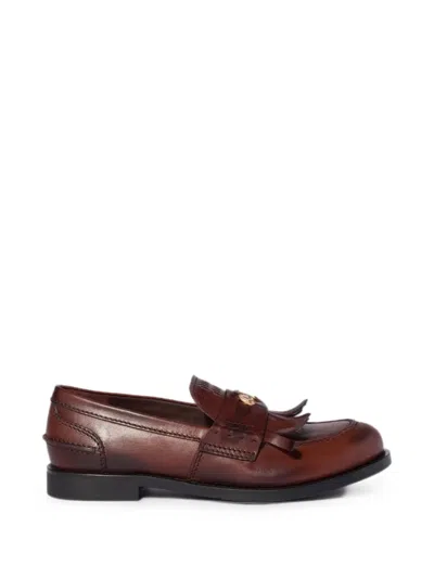 Miu Miu Leather Loafers In Burgundy
