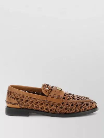 Miu Miu Leather Loafers Flat Sole Round Toe In Brown